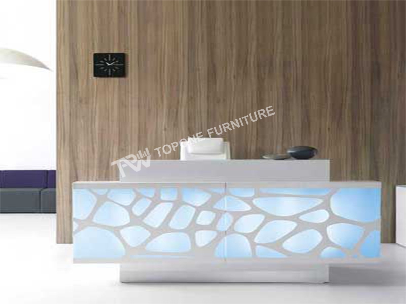 reception desk with lights